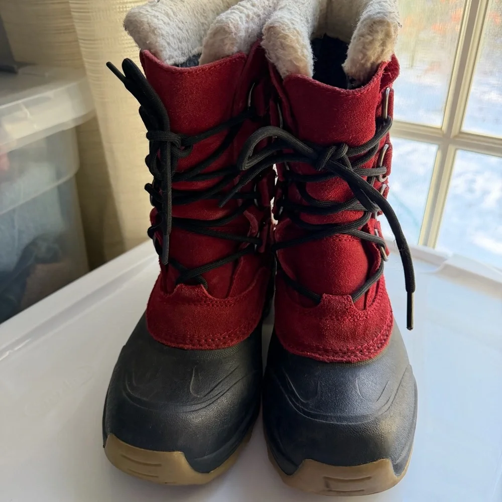 Lands End Kids Red Suede Winter Snow Boots WARM!